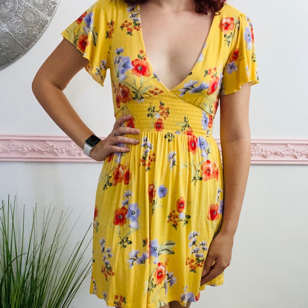 Yellow Floral Short Dress
